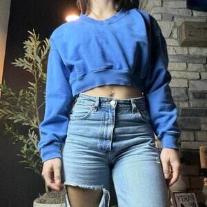 Offline by aerie blue cropped crewneck sweatshirt size small